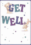 A cheerful and endearing get well card design radiates comfort and sincere optimism, its sentiment rooted in the heart of Stratford. Two lovable characters-a huggable teddy bear and a playful puppy-interact lovingly with the prominent, colourful letters that spell 'Get Well', as if bringing the message to life. Deep indigos and vibrant teals sweep through the bold text, standing out against a pristine cream-white background that evokes the bright, open feel of Stratford's local spaces. Twinkling stars, painted in shifting shades of blue and purple, flutter across the scene, adding a gentle sense of magic and hope, much like the uplifting effect of a thoughtfully delivered bouquet. The detailed illustration gives the bear a soft, fluffy look and the puppy irresistibly touchable ears, inviting comfort in both sight and imagined touch. The atmosphere created-heartfelt, light, and assuring-calls to mind the personal connection and care found in Stratford's neighbourhood florists, offering a visual and emotional lift for anyone on the mend. This card, when paired with a nearby floral delivery, becomes a radiant gesture of community support and shared well wishes.